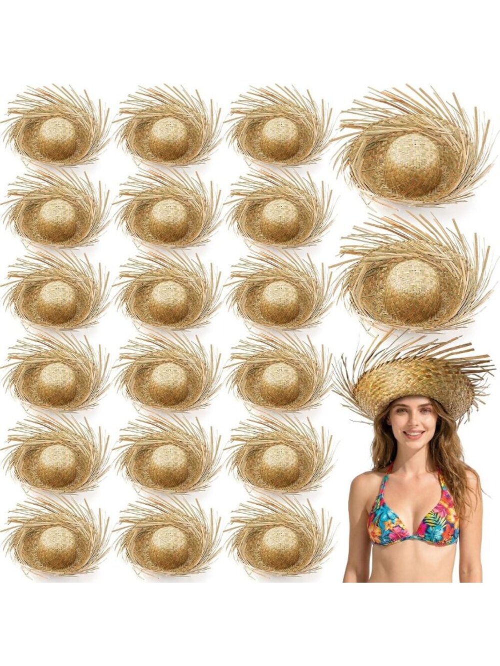 20 Pcs Adult Straw Hats for Halloween Costume Party - Bulk Set, Fun Accessories